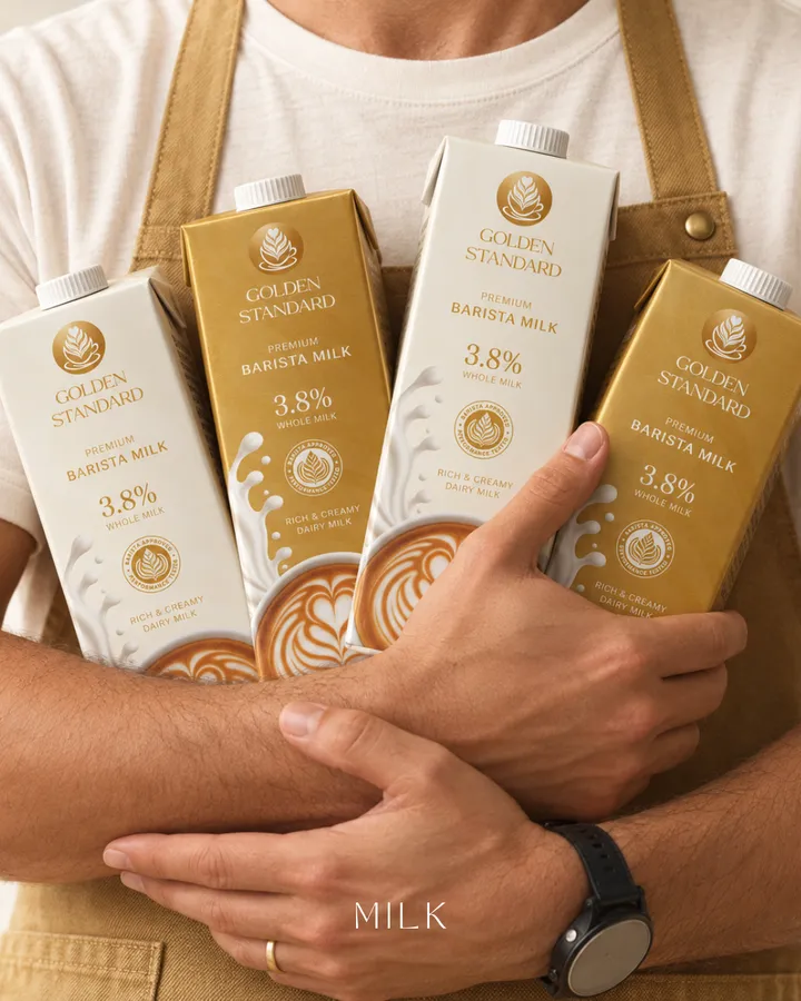 Golden Standard, dizajn zlatne i bijele ambalaže