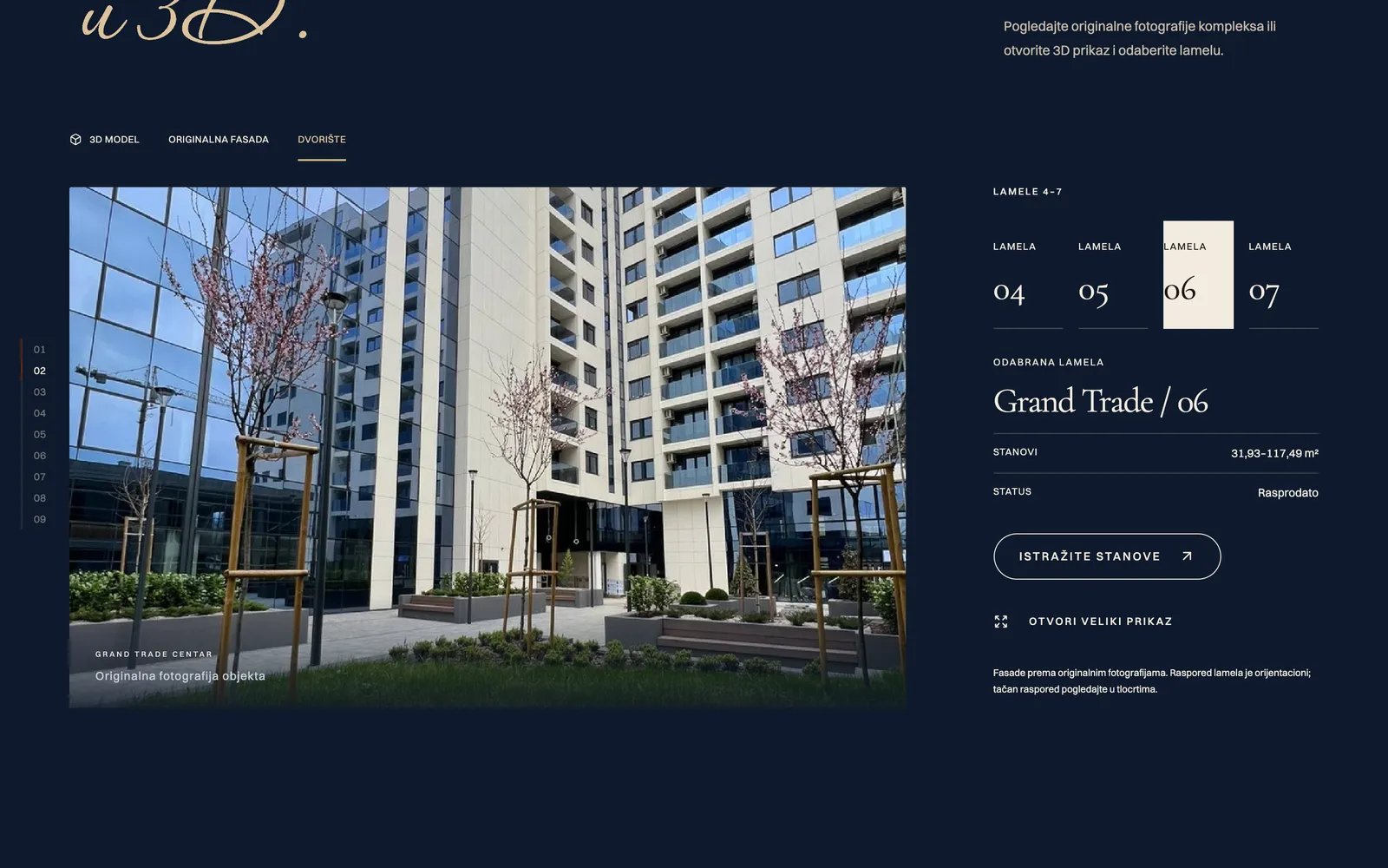 Grand Trade, kompleks u 3D: izbor lamele, raspon kvadratura i status
