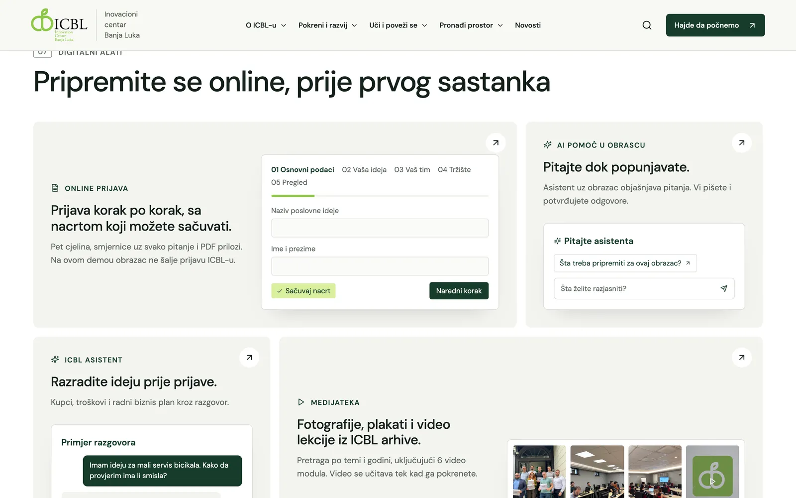 ICBL, digitalni alati: online prijava, AI pomoć u obrascu, asistent i medijateka