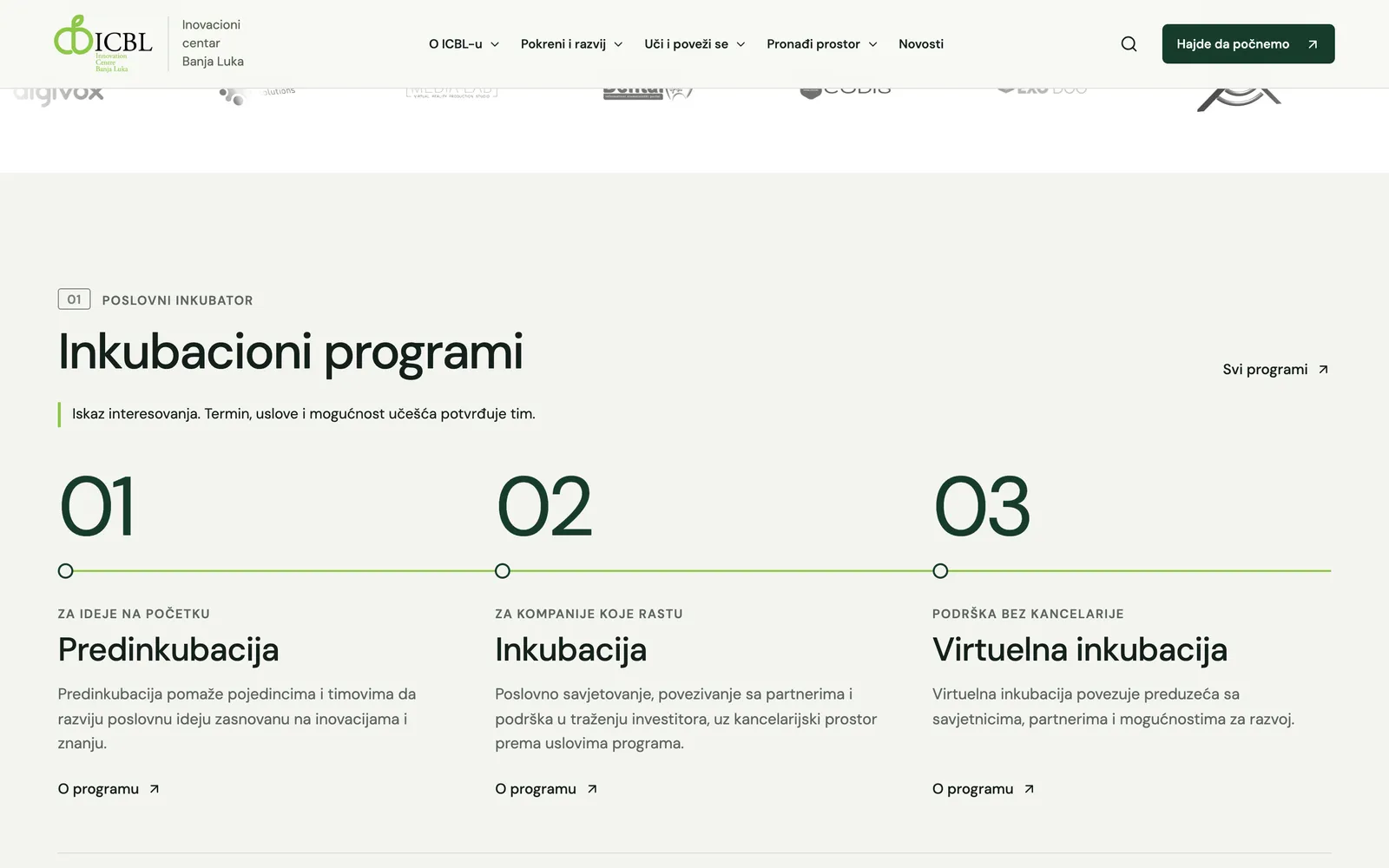 ICBL, inkubacioni programi: predinkubacija, inkubacija i virtuelna inkubacija