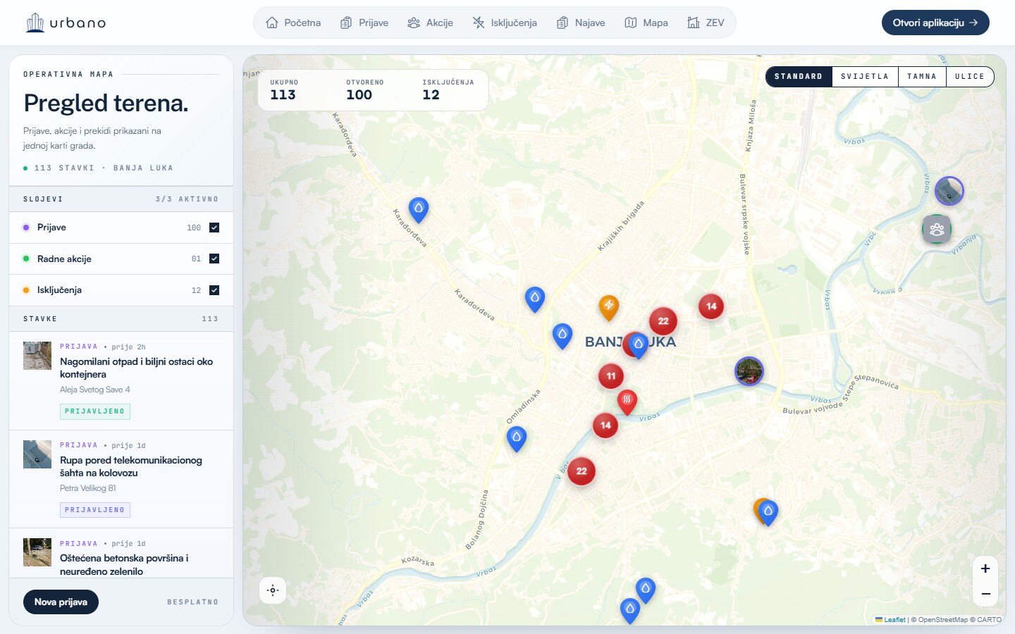 Urbano — mapa terena Banje Luke