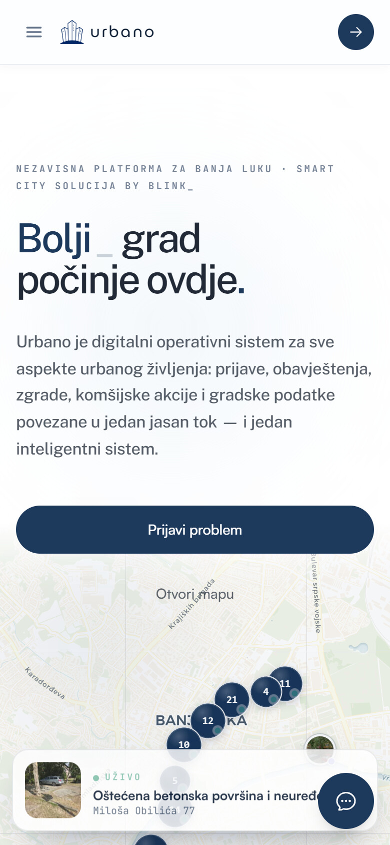 Urbano — mobilna aplikacija, prijava problema